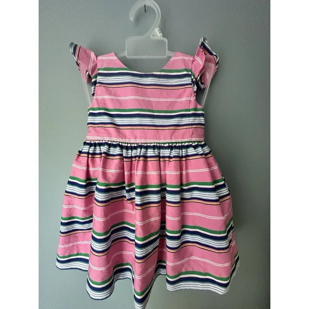 Ralph Lauren Baby Girls Striped Cotton Dress Pink Multi Sz 12‎ Months Preppy